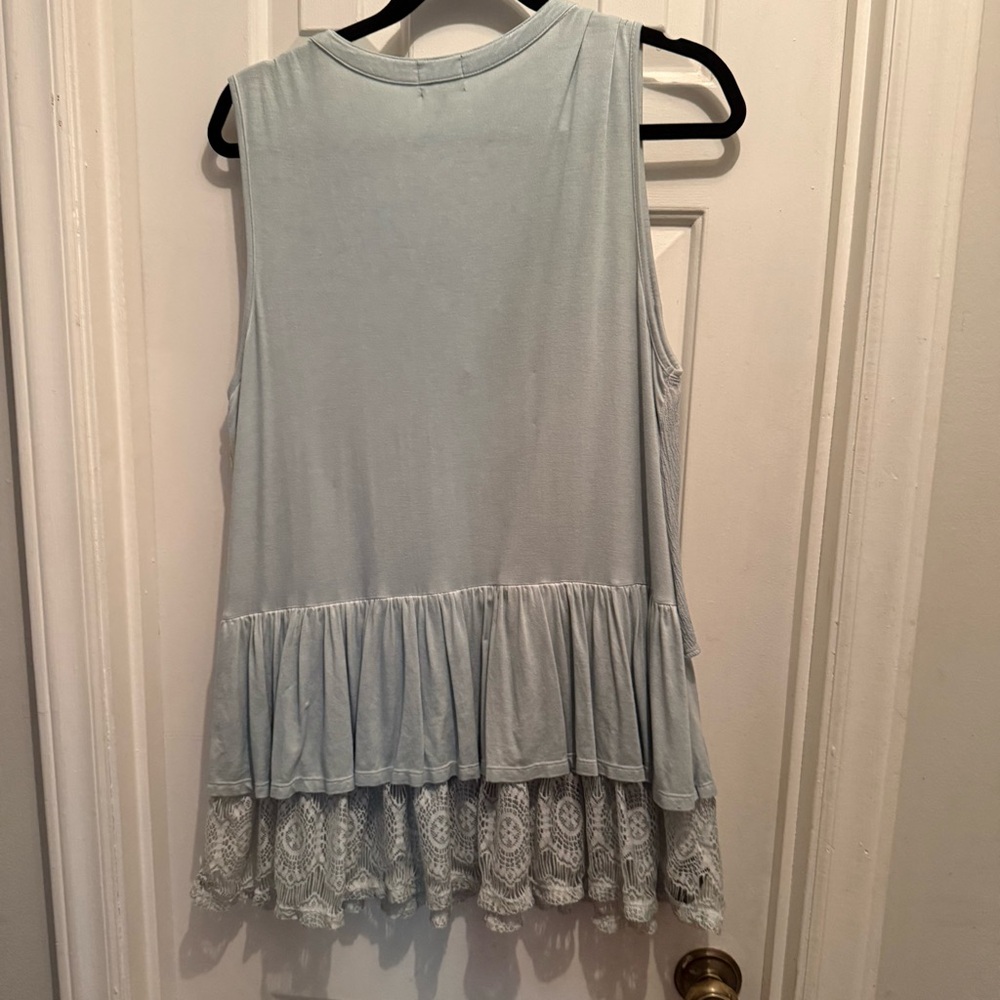 Ava James L Light Blue Empire V-Neck Cottagecore Feminine Top - Picture 7 of 7